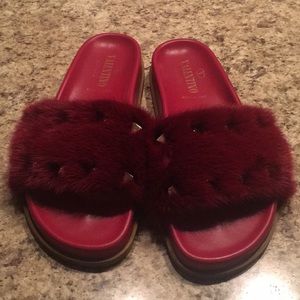 Valentino mink rockstud slides